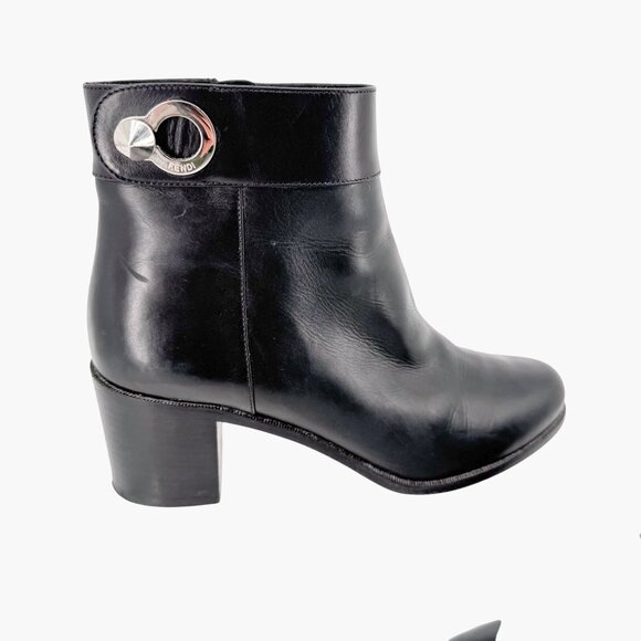 Fendi Stud Ankle Boots EU 38 US 8 Black Leather Bootie Low Block Heel Spike Zip - Picture 8 of 14